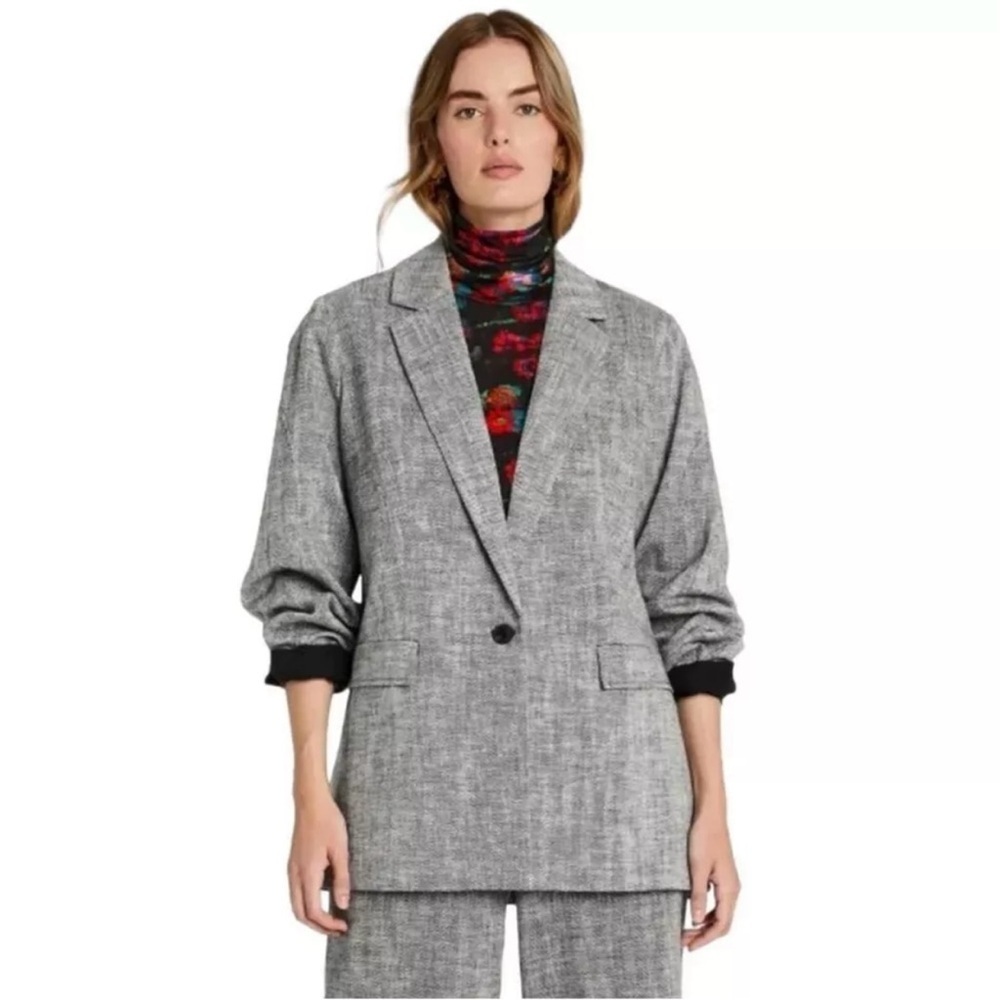 Rachel Comey Boyfriend Blazer Women M Target Linen Blend Herringbone Gray